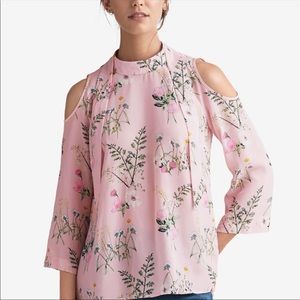 NWOT Ellos Pink Floral Cold Shoulder Top Plus 24